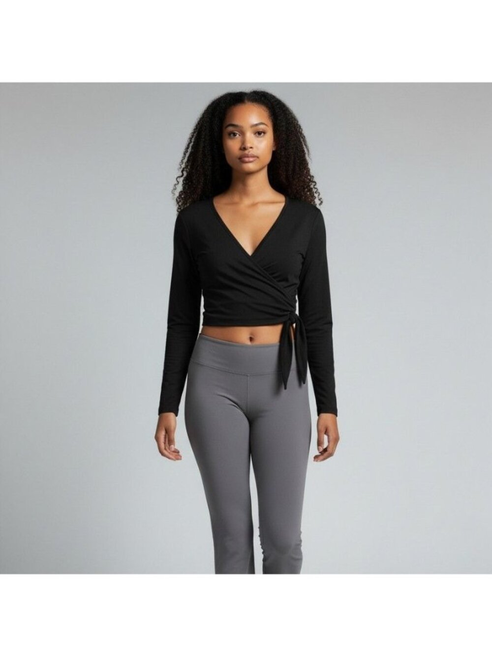 NEW Luxxe Black Long Sleeve Wrap and waist tie Ballet Top  Size 2 M Supplex Acti